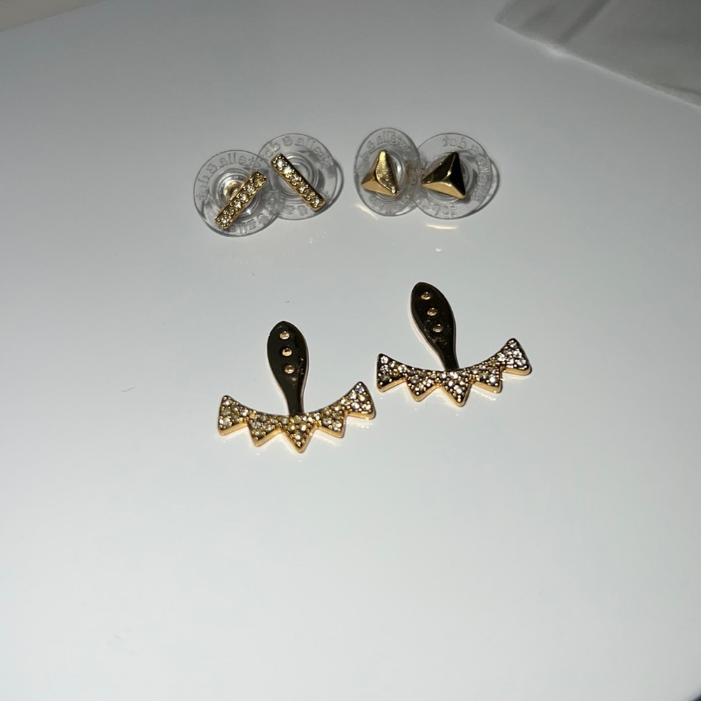 Stella & Dot Gold and CZ Three Piece Earring Set